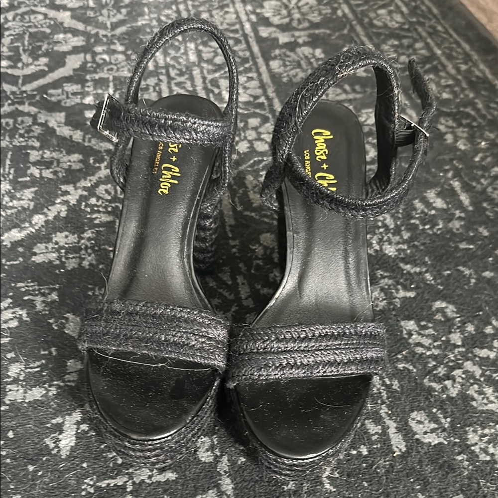 Chase + Chloe Black Platform Sandals with Ankle Straps